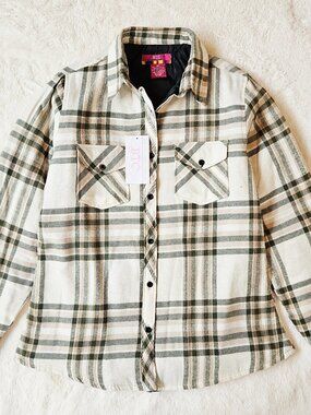 NWT BTC Women's Shacket Shirt Jacket Plaid Quilted Lining Shirt-jacket Size M